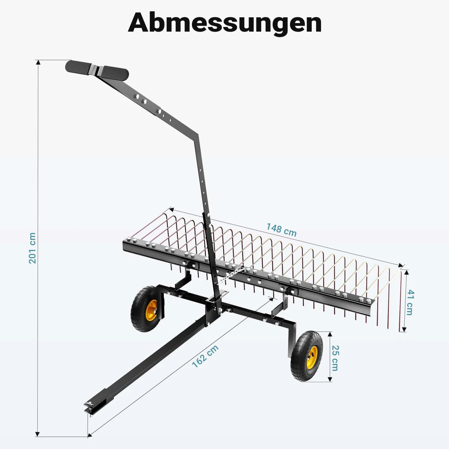 Wiltec Rasentraktor Rechen mit 148 cm Arbeitsbreite, Rasenlüfter zum Entmoosen und Laubrechen auf Rasen, Vertikutierer für Aufsitzmäher, ATV und UTV