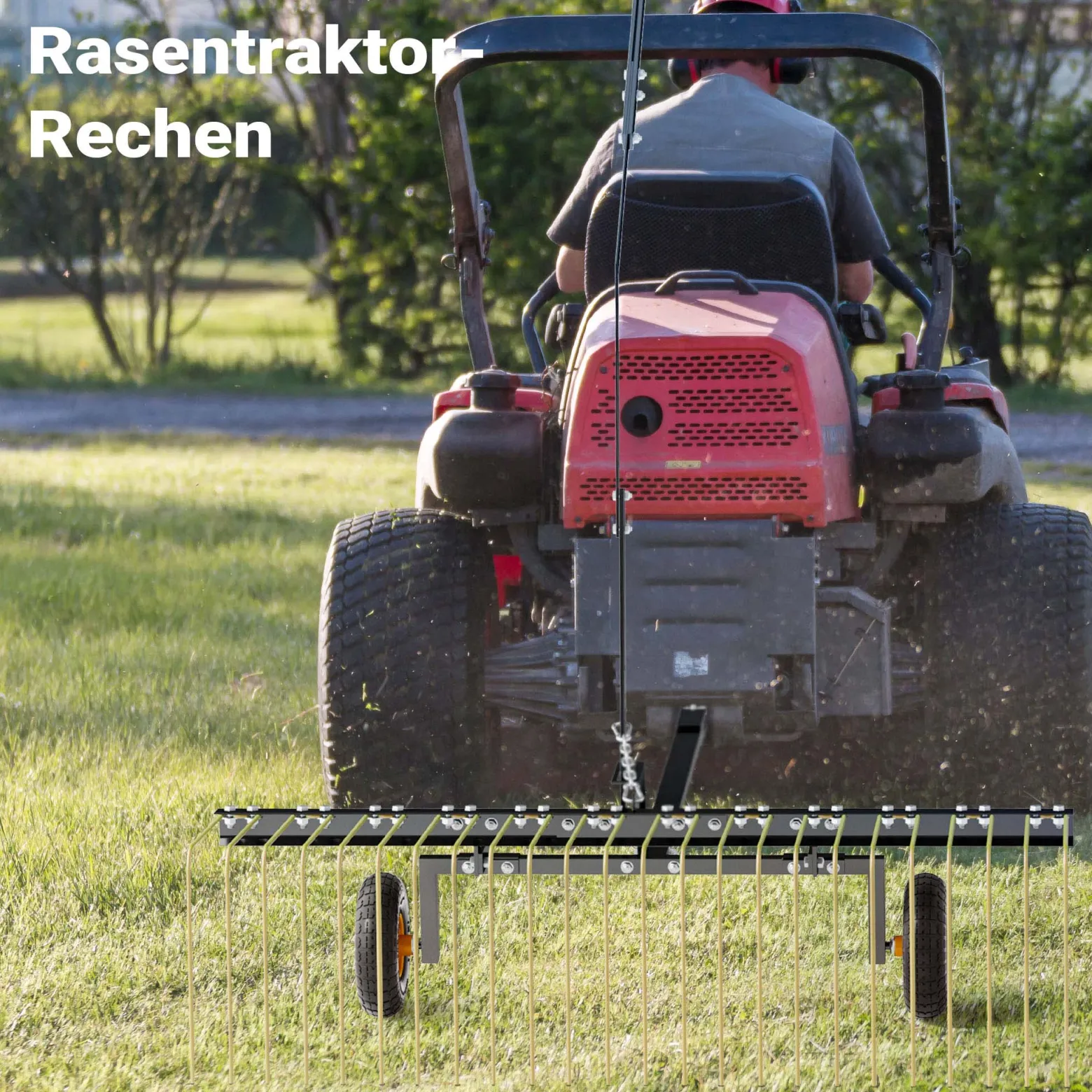 Wiltec Rasentraktor Rechen mit 148 cm Arbeitsbreite, Rasenlüfter zum Entmoosen und Laubrechen auf Rasen, Vertikutierer für Aufsitzmäher, ATV und UTV