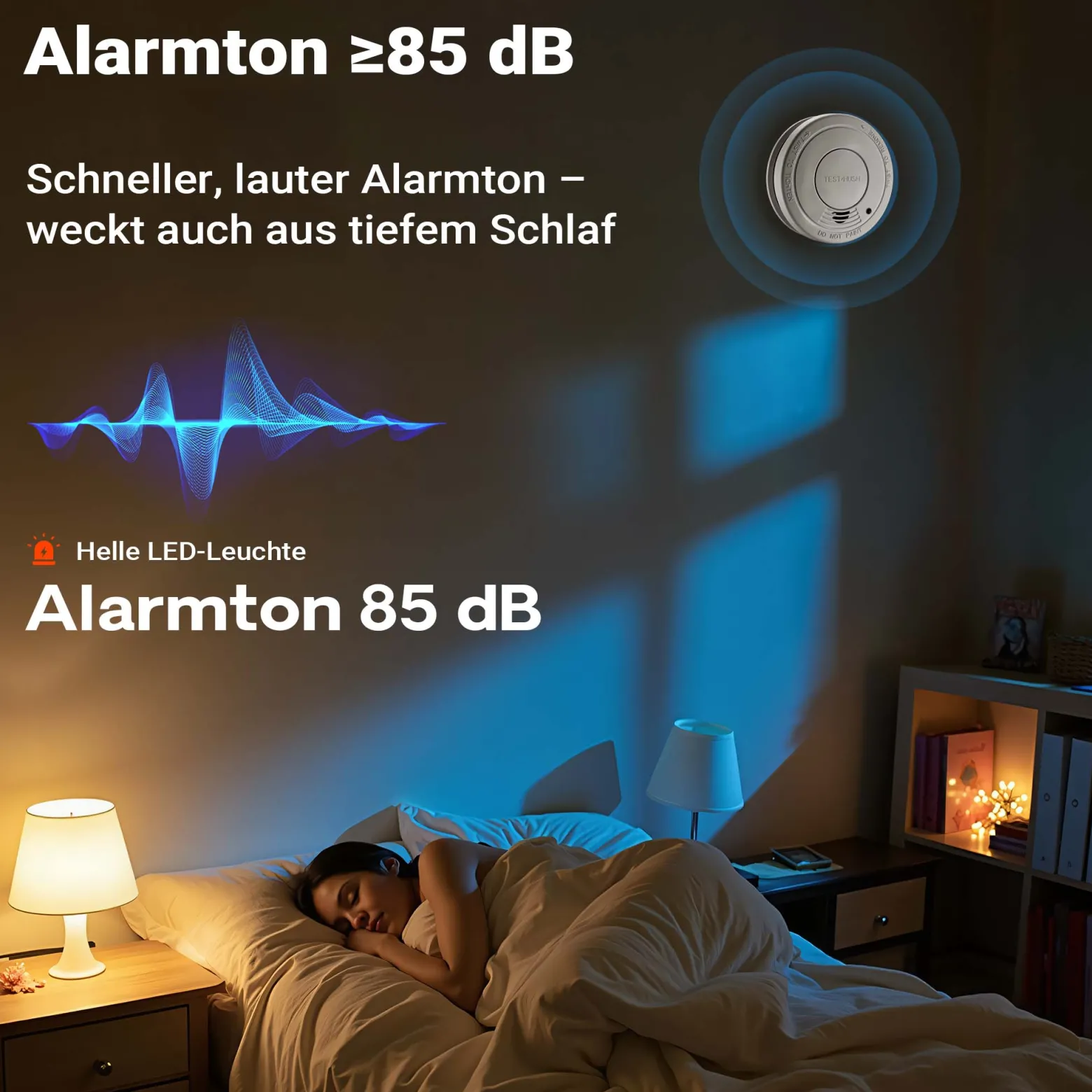 Wiltec Rauchmelder mit 9-V-Batterie, Feuermelder mit HUSH-Funktion, zuverlässiger Brandschutzmelder mit 85 dB Schallleistung, fotoelektrischer Brandmelder, effektiver Brandschutz