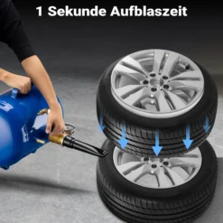 Wiltec Reifen-Booster 32,5 l, Druckluft Reifenbefüller 6-8 bar Arbeitsdruck, 46 x 30 cm, für verschiedene Reifen, Reifenfüllkanone max. 10 bar