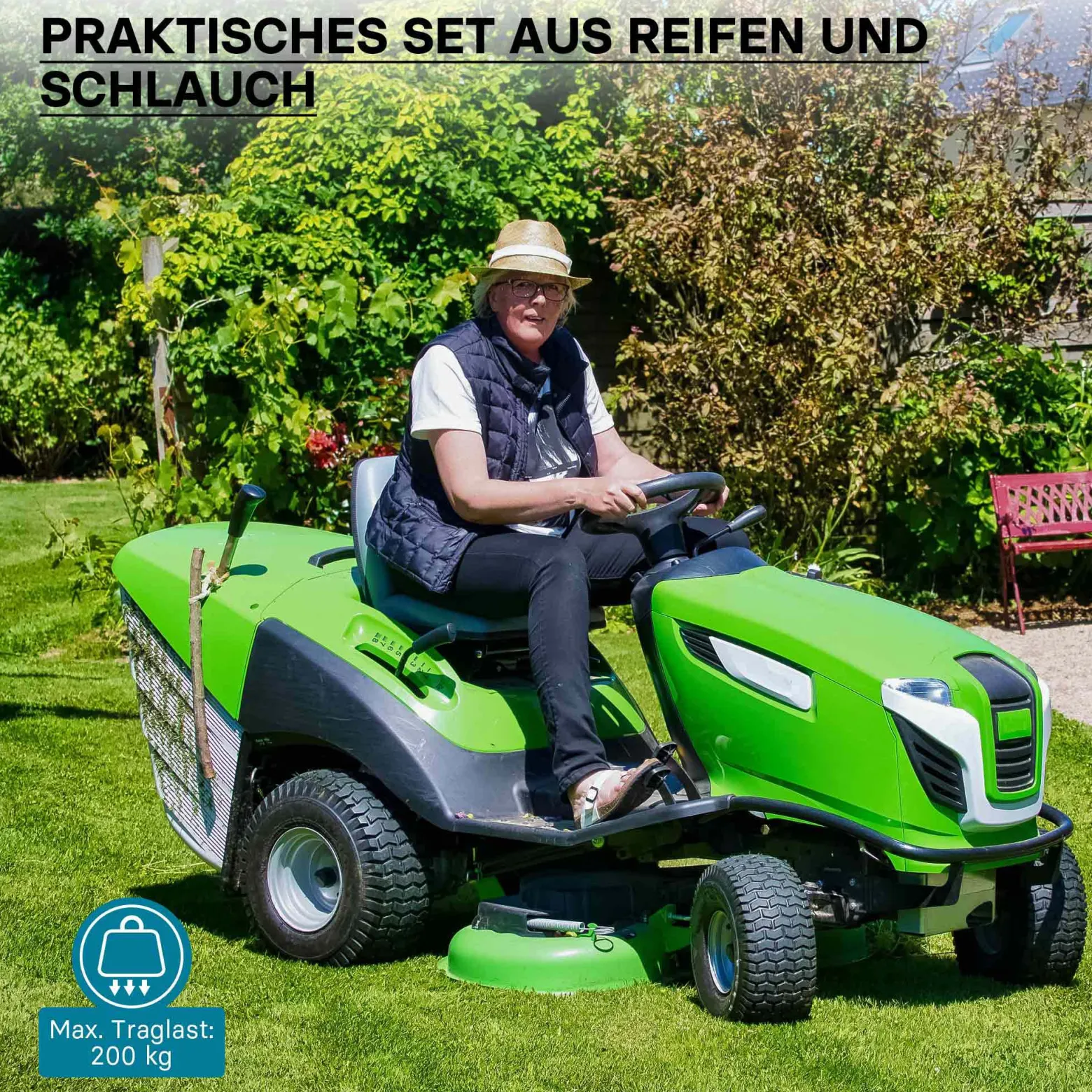 Wiltec Reifen für den Aufsitzmäher 15x6.00-6 4pr mit Schlauch und Winkelventil Komplettrad Rasentraktor