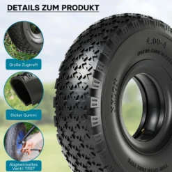Wiltec Reifen für den Aufsitzmäher 11x4.00-4 4pr mit Schlauch und Winkelventil Komplettrad Rasentraktor