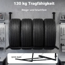 Wiltec Reifenhalter – 1370 x 730 x 705 mm, einstellbare Breite – für 4 Reifen – bis 130 kg – aus Stahl – für Wandmontage zur Lagerung von Reifen – Felgenbaum Reifenregal Felgenregal Reifenständer
