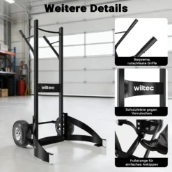 Wiltec Reifenkarre bis 200 kg mit Kippsystem, Transportkarre mit PU Rädern, Reifenwagen mit verstellbaren Greifarmen