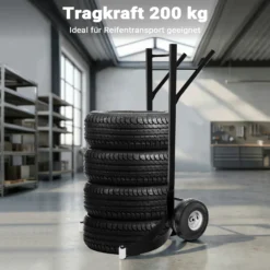 Wiltec Reifenkarre bis 200 kg mit Kippsystem, Transportkarre mit PU Rädern, Reifenwagen mit verstellbaren Greifarmen