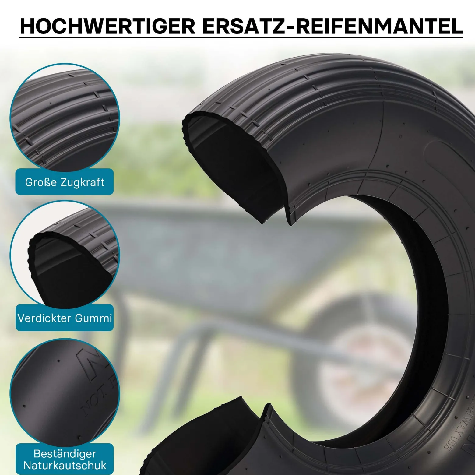 Wiltec Reifenmantel 4.80/4.00-8 400 x 100 mm, 160 kg für Schubkarrenreifen, Schubkarre Rad Reifen, Mantel Luftrad