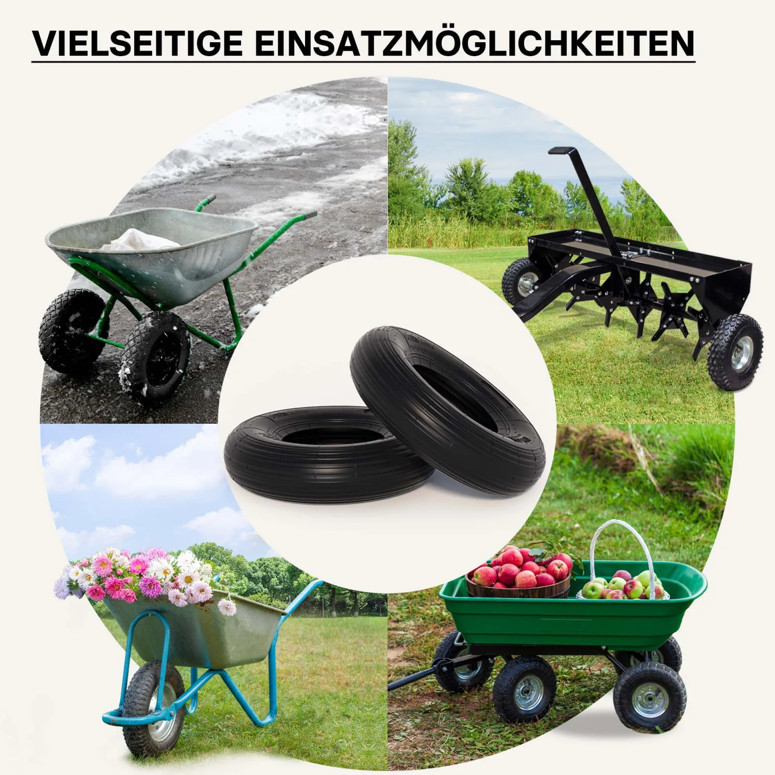 Wiltec Reifenmantel 4.80/4.00-8 400 x 100 mm, 160 kg für Schubkarrenreifen, Schubkarre Rad Reifen, Mantel Luftrad