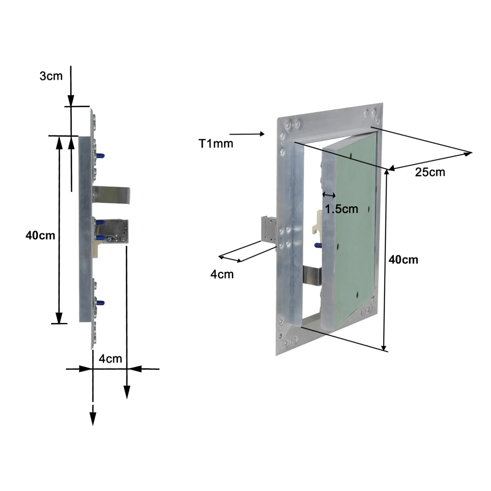 Wiltec Revisionsklappe 25 x 40 cm Revisionstür mit Aluminiumrahmen, Revisionsöffnung mit 12,5 mm Gipskartoneinlage, Revi Klappe für Trockenbau