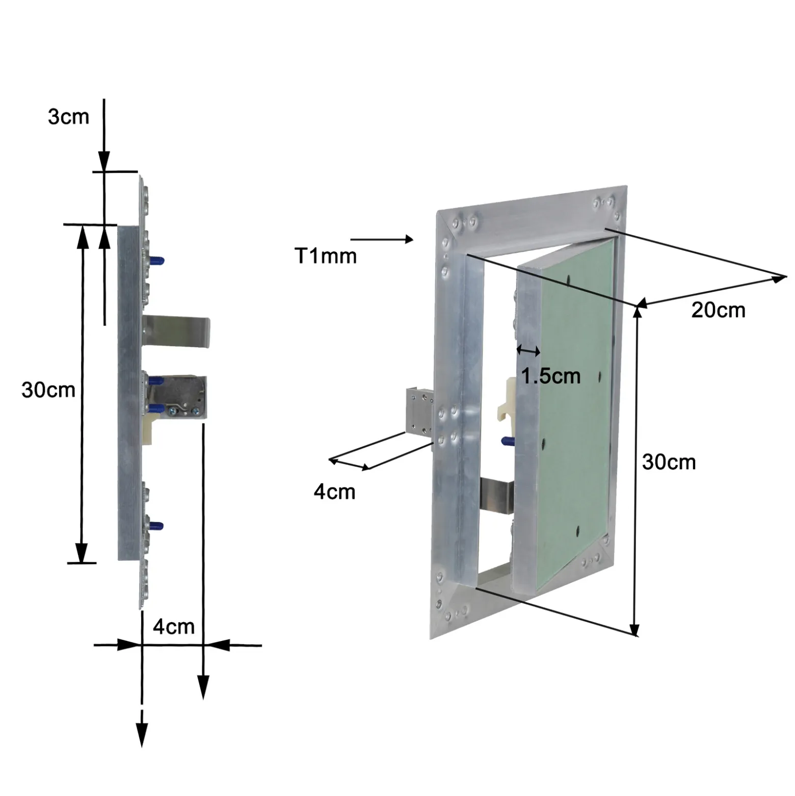 Wiltec Revisionsklappe 20 x 30 cm Revisionstür mit Aluminiumrahmen, Revisionsöffnung mit 12,5 mm Gipskartoneinlage, Revi Klappe für Trockenbau