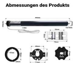 Wiltec Rollladenmotor 204 W 30 Nm mit mechanischem Endabschalter & Schutzart IP44 SW60, Motor für elektrische Rollladen