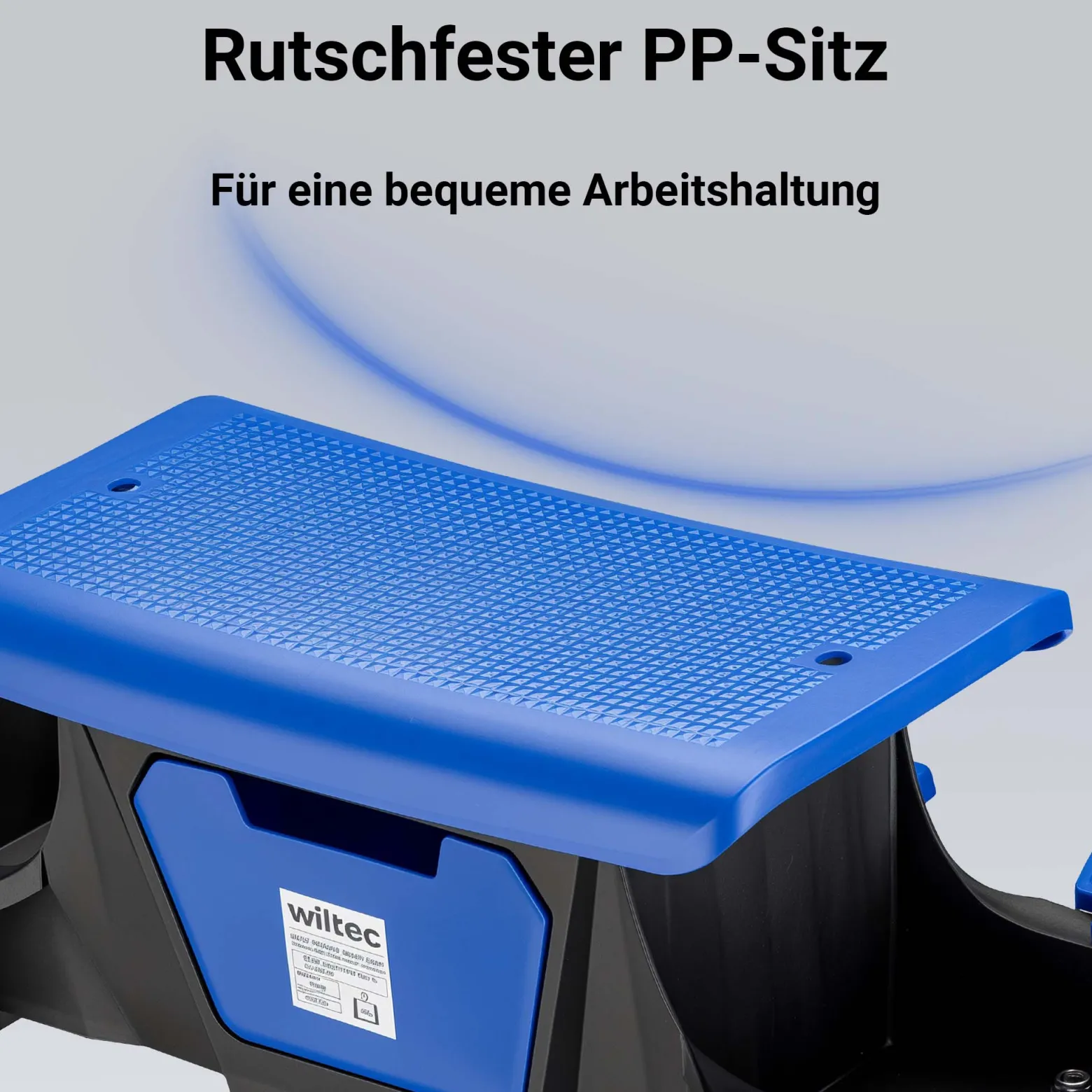 Wiltec Rollsitz bis 150 kg, Werkstatthocker mit Rollen, Rollhocker mit Werkzeugablage und Halterungen, Werkstattstuhl mit versteckter Schublade, Montagehocker mit Rädern