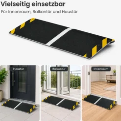 Wiltec Rollstuhlrampe Alu 800 x 400 x 21 mm, Türschwellenrampe bis 66 mm Stufenhöhe und 363 kg Traglast, rutschfeste Bordsteinrampe für Rollstuhl und Rollator