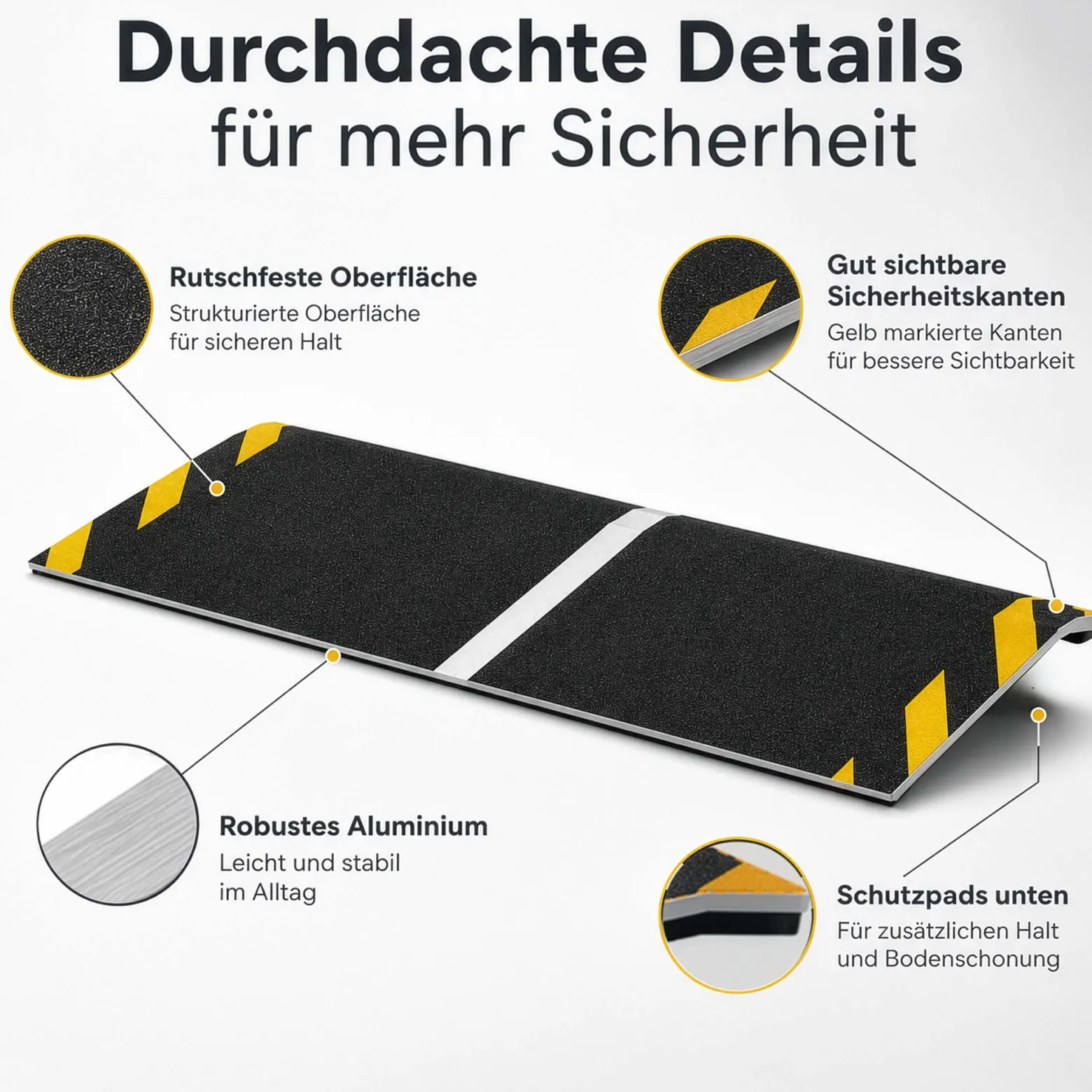 Wiltec Rollstuhlrampe Alu 800 x 250 x 21 mm, Türschwellenrampe bis 40 mm Stufenhöhe und 363 kg Traglast, rutschfeste Bordsteinrampe für Rollstuhl und Rollator