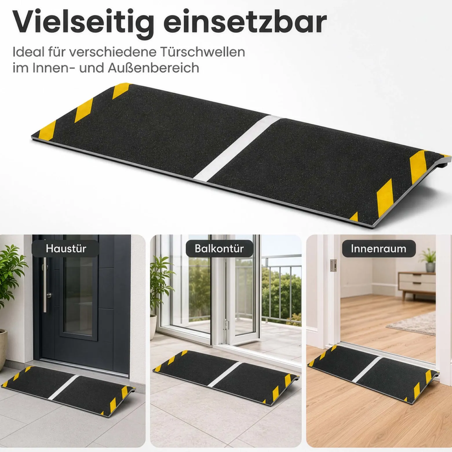 Wiltec Rollstuhlrampe Alu 800 x 250 x 21 mm, Türschwellenrampe bis 40 mm Stufenhöhe und 363 kg Traglast, rutschfeste Bordsteinrampe für Rollstuhl und Rollator