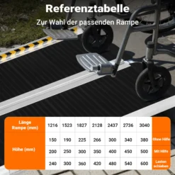 Wiltec Rollstuhlrampe doppelt faltbar 303cm 270kg, mobile Auffahrschiene mit rutschfester Oberfläche als Rollirampe, Aluminium Kofferrampe