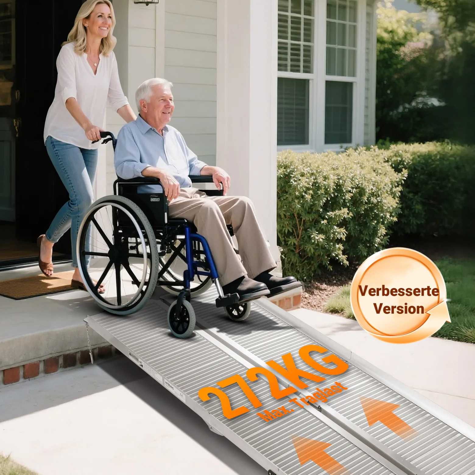 Wiltec Rollstuhlrampe doppelt faltbar 183cm 270kg, mobile Auffahrschiene als Rollirampe, Aluminium Kofferrampe