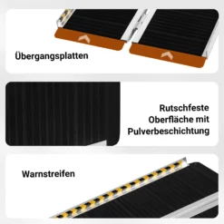 Wiltec Rollstuhlrampe doppelt faltbar 244cm 270kg, mobile Auffahrschiene mit rutschfester Oberfläche als Rollirampe, Aluminium Kofferrampe