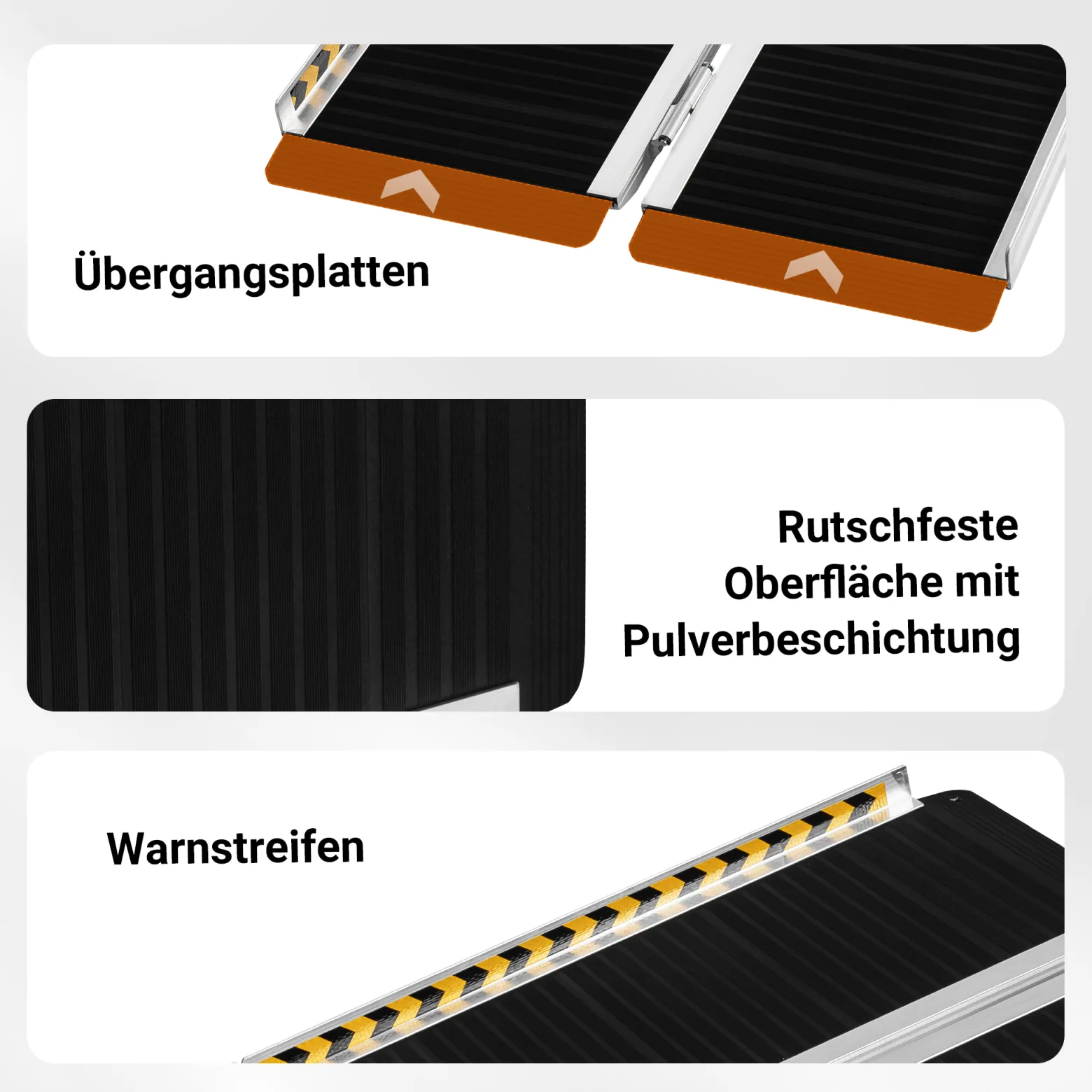 Wiltec Rollstuhlrampe doppelt faltbar 183cm 270kg, mobile Auffahrschiene mit rutschfester Oberfläche als Rollirampe, Aluminium Kofferrampe