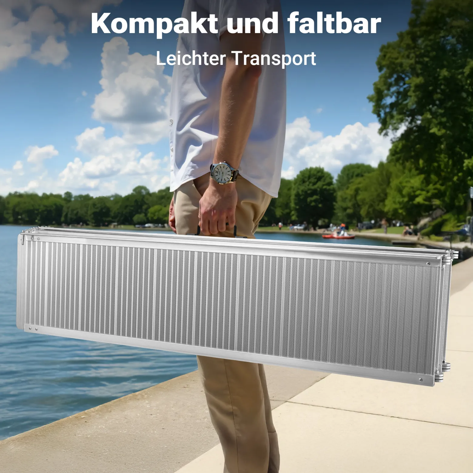 Wiltec Rollstuhlrampe doppelt faltbar 303cm 270kg, mobile Auffahrschiene als Rollirampe, Aluminium Kofferrampe