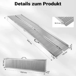 Wiltec Rollstuhlrampe doppelt faltbar 303cm 270kg, mobile Auffahrschiene als Rollirampe, Aluminium Kofferrampe
