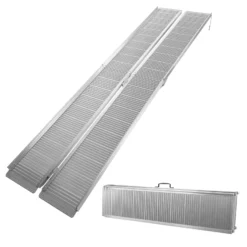 Wiltec Rollstuhlrampe doppelt faltbar 244cm 270kg, mobile Auffahrschiene als Rollirampe, Aluminium Kofferrampe