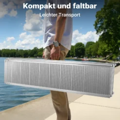 Wiltec Rollstuhlrampe doppelt faltbar 244cm 270kg, mobile Auffahrschiene als Rollirampe, Aluminium Kofferrampe