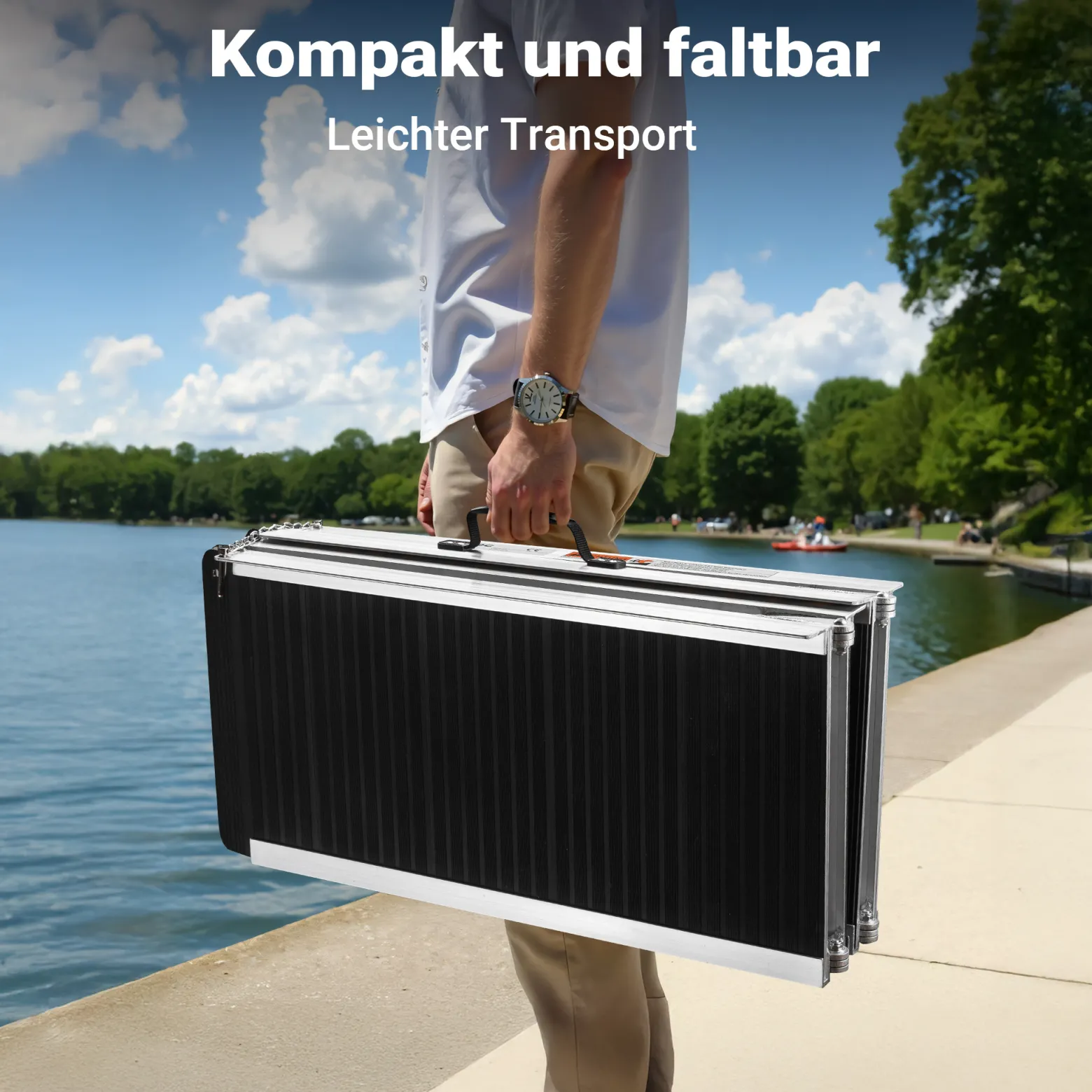Wiltec Rollstuhlrampe doppelt faltbar 213cm 270kg, mobile Auffahrschiene mit rutschfester Oberfläche als Rollirampe, Aluminium Kofferrampe