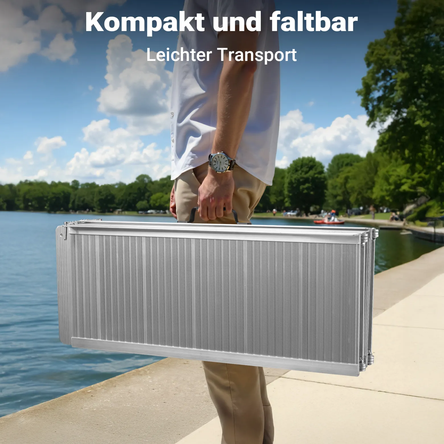 Wiltec Rollstuhlrampe doppelt faltbar 152cm 270kg, mobile Auffahrschiene als Rollirampe, Aluminium Kofferrampe