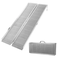 Wiltec Rollstuhlrampe doppelt faltbar 152cm 270kg, mobile Auffahrschiene als Rollirampe, Aluminium Kofferrampe