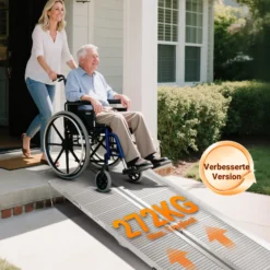 Wiltec Rollstuhlrampe doppelt faltbar 152cm 270kg, mobile Auffahrschiene als Rollirampe, Aluminium Kofferrampe