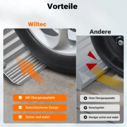 Wiltec Rollstuhlrampe faltbar 122 cm 270 kg, mobile Auffahrschiene als Rollirampe, Aluminium Kofferrampe, Flachrampe klappbar