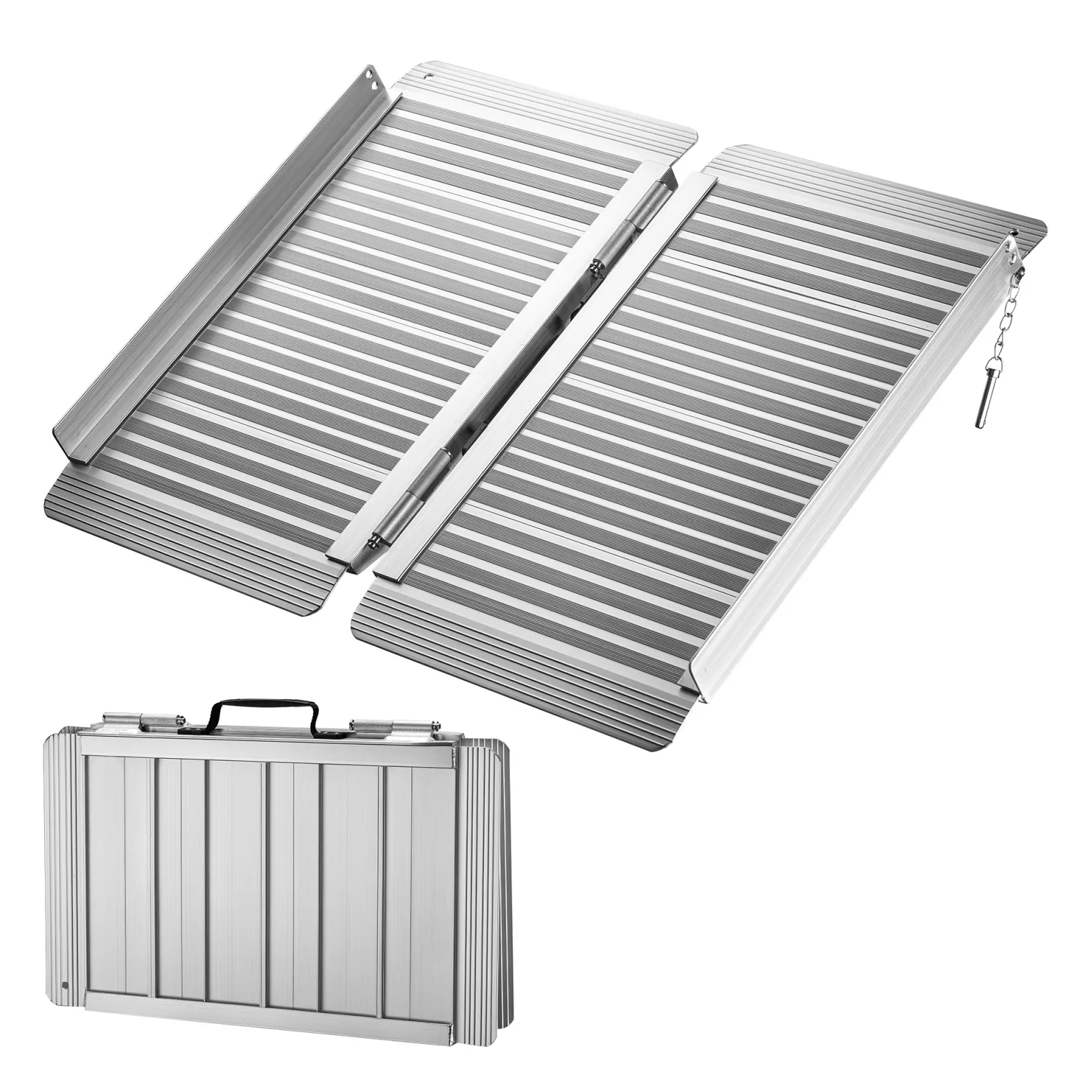 Wiltec Rollstuhlrampe faltbar 122 cm 270 kg, mobile Auffahrschiene als Rollirampe, Aluminium Kofferrampe, Flachrampe klappbar