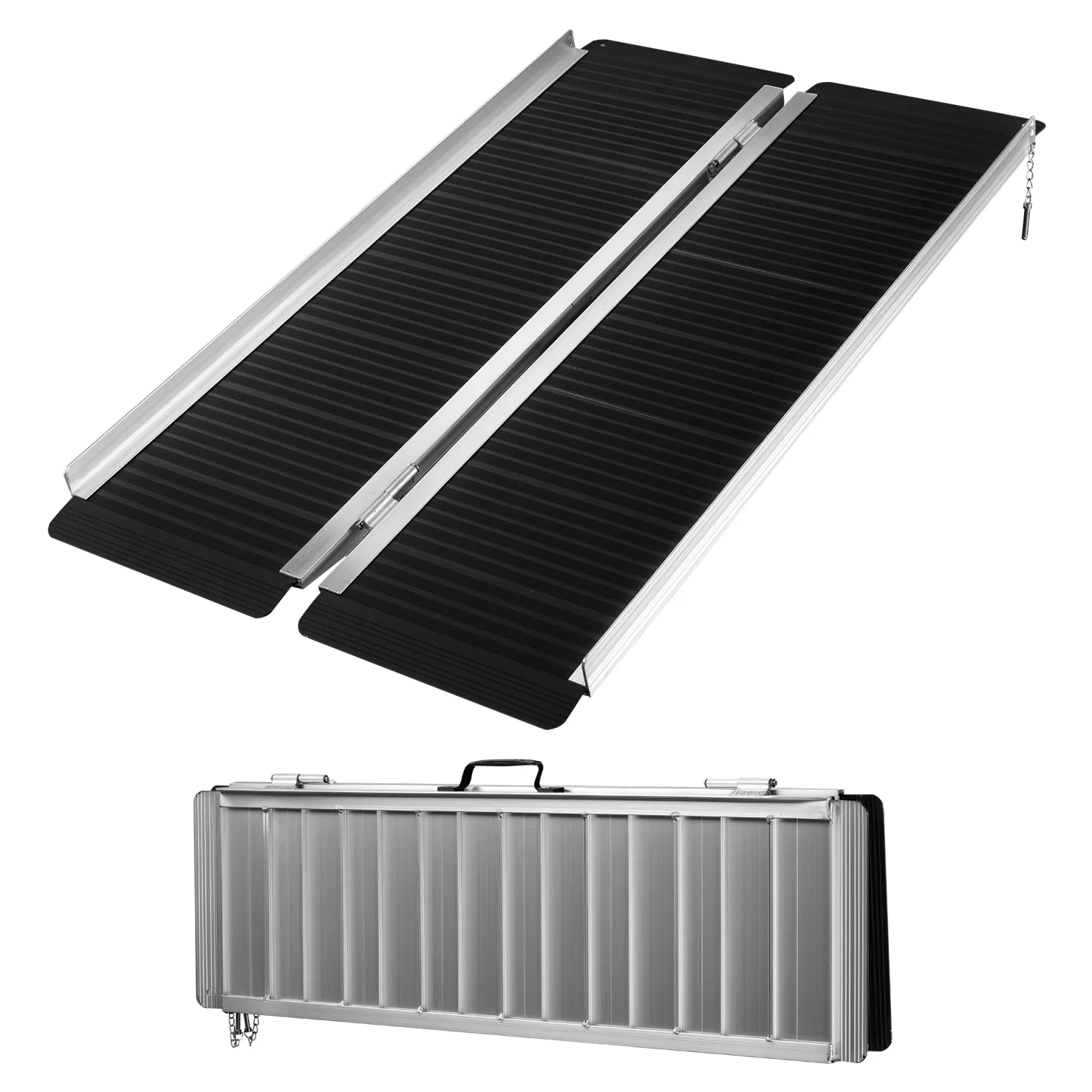 Wiltec Rollstuhlrampe faltbar 122 cm 270 kg, mobile Auffahrschiene als Rollirampe, Aluminium Kofferrampe mit rutschfester Oberfläche