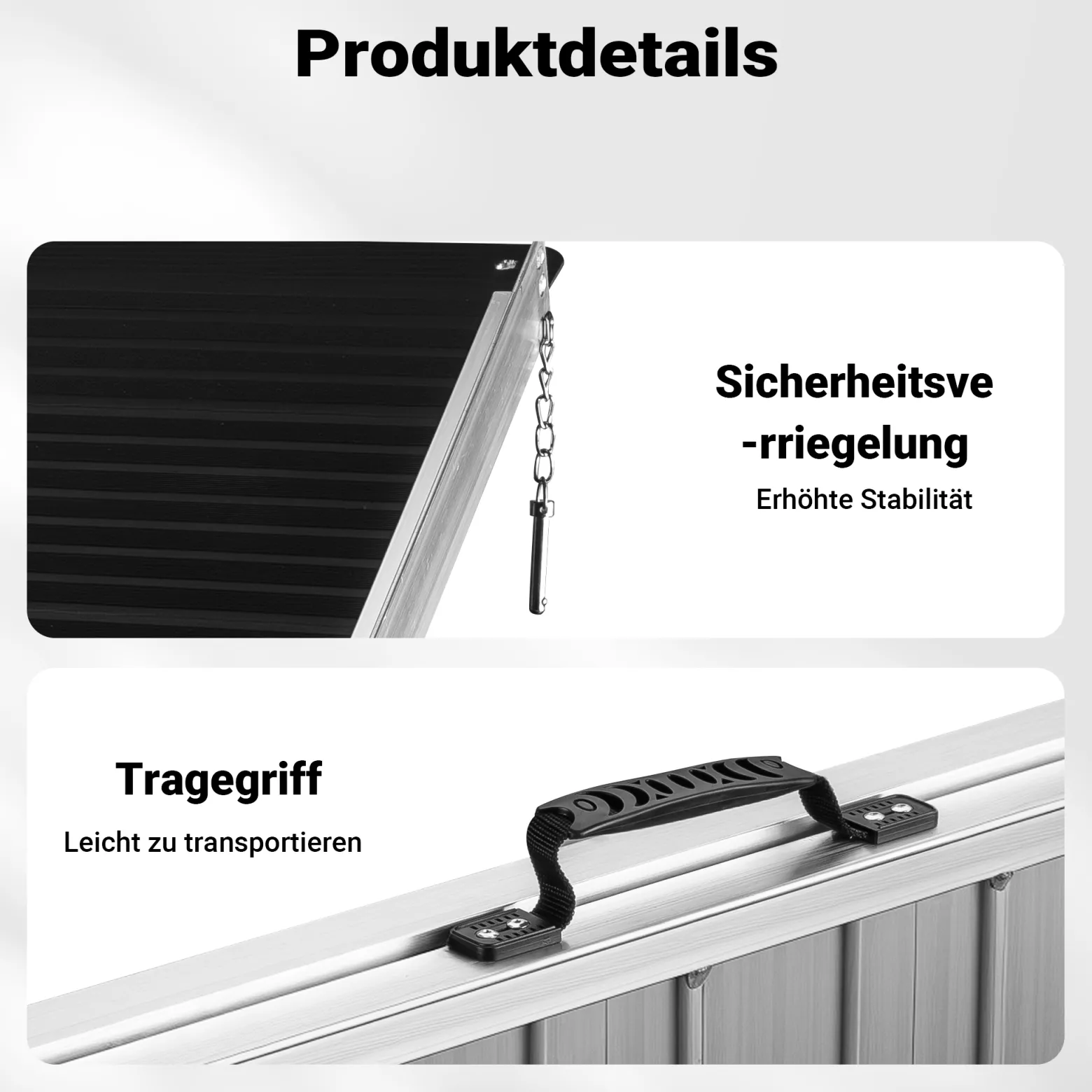Wiltec Rollstuhlrampe faltbar 122 cm 270 kg, mobile Auffahrschiene als Rollirampe, Aluminium Kofferrampe mit rutschfester Oberfläche