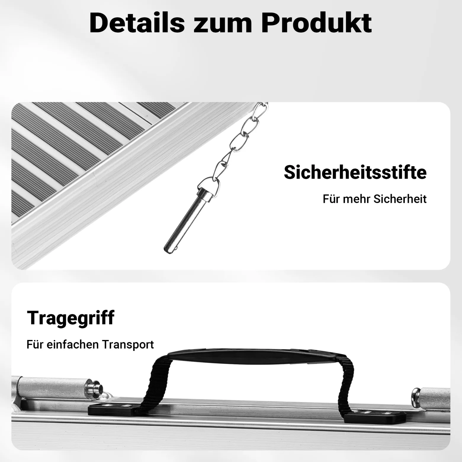 Wiltec Rollstuhlrampe faltbar 150 cm 270 kg, mobile Auffahrschiene als Rollirampe, Aluminium Kofferrampe, Flachrampe klappbar