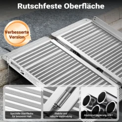 Wiltec Rollstuhlrampe faltbar 150 cm 270 kg, mobile Auffahrschiene als Rollirampe, Aluminium Kofferrampe, Flachrampe klappbar