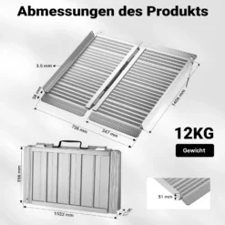 Wiltec Rollstuhlrampe faltbar 150 cm 270 kg, mobile Auffahrschiene als Rollirampe, Aluminium Kofferrampe, Flachrampe klappbar
