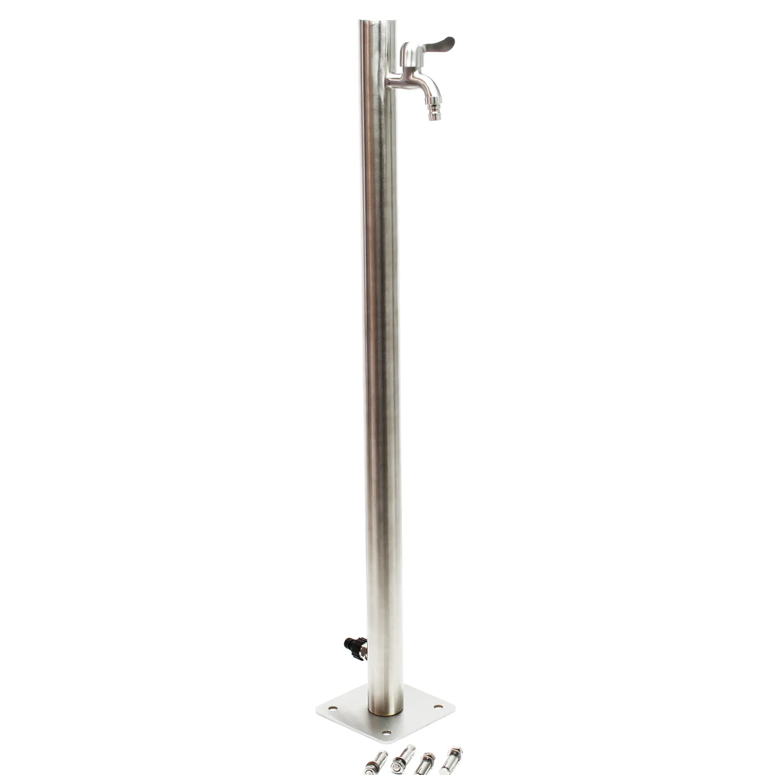 Wiltec runde Wasserzapfstelle aus Edelstahl 95,5 cm, Wassersäule mit Wasserhahn & Anschluss, UV- & frostbeständig
