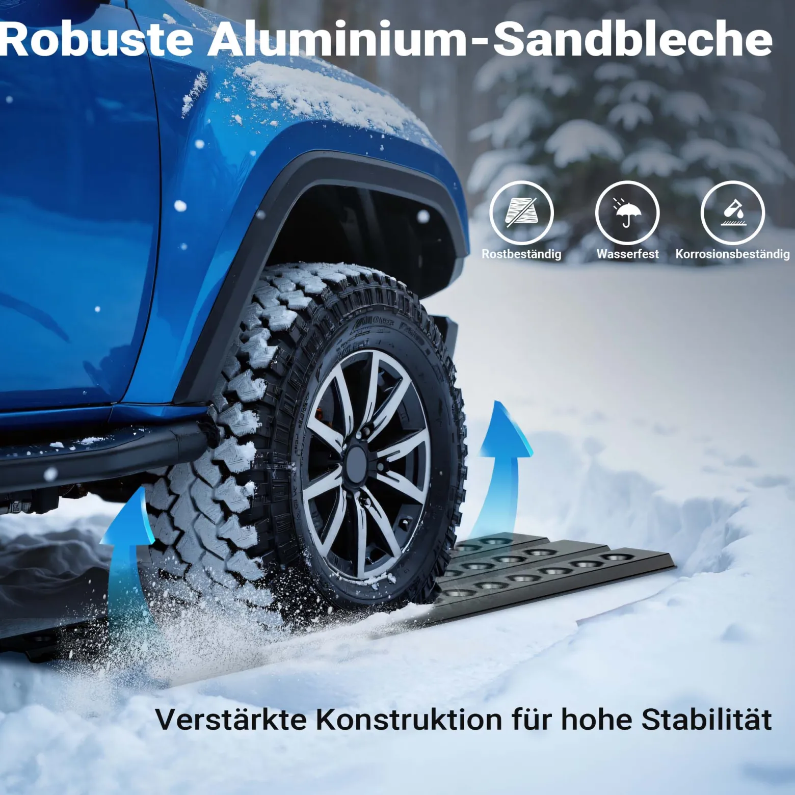 Wiltec Sandbleche 2 Stück 150 x 45 cm Sandboards aus Aluminium Anfahrhilfe für Autos, leichte Wohnmobile und Offroad Fahrzeuge Traktionshilfe