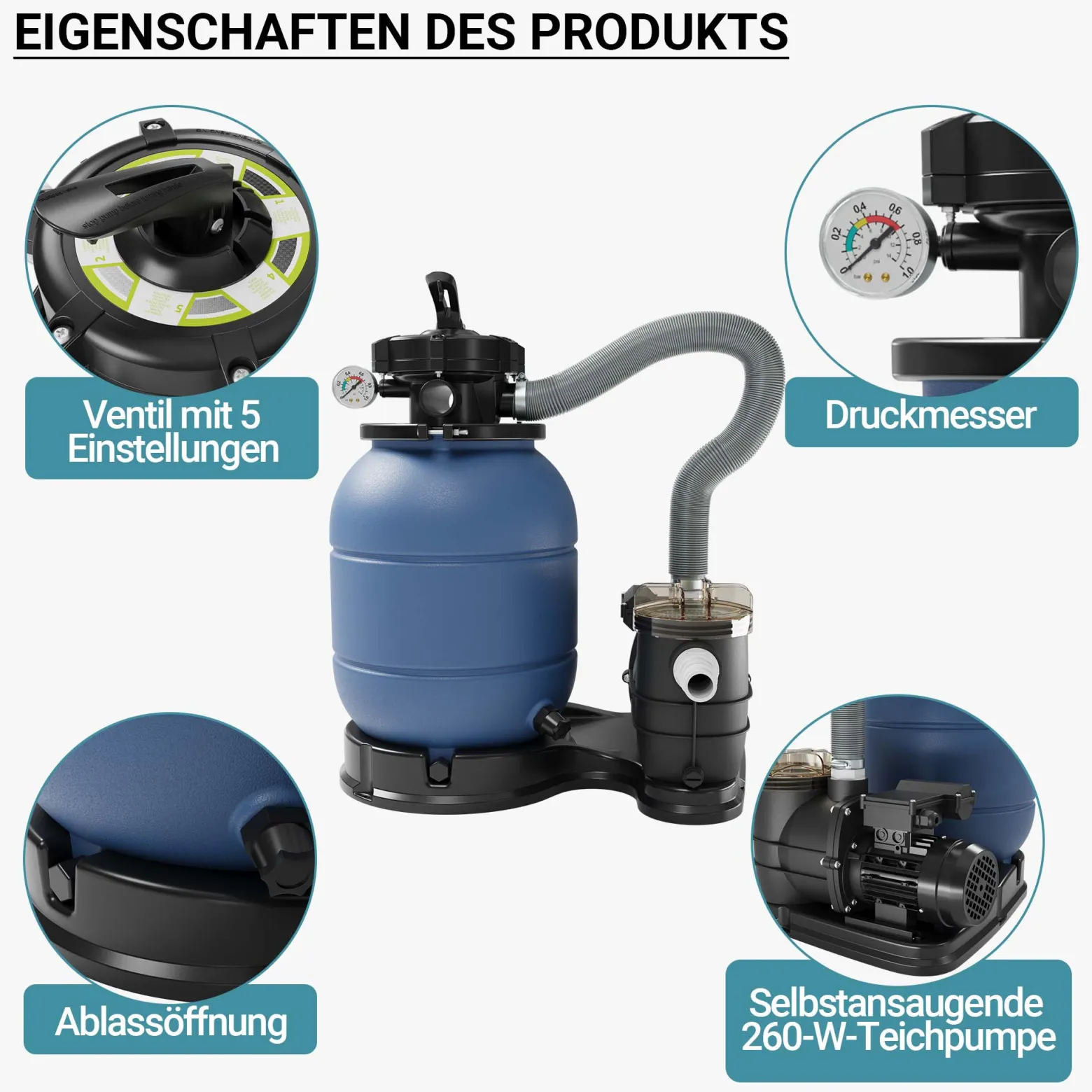 Wiltec Sandfilteranlage für Pools bis zu 20 m³, Filteranlage, Poolfilter, Pumpe Schwimmbadpumpe