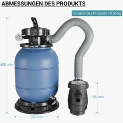 Wiltec Sandfilteranlage HZS-200 für Pools, Filteranlage, Poolfilter, Pumpe, Filterkessel mit Pumpe, Schwimmbadpumpe