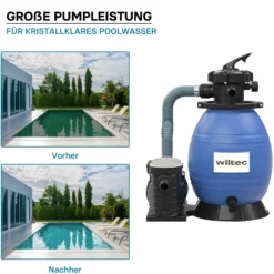 Wiltec Sandfilteranlage 370 W mit 26l Filtertank und selbstansaugender Pumpe 13200 l/h, Sandfilterpumpe, Pool-Pumpe