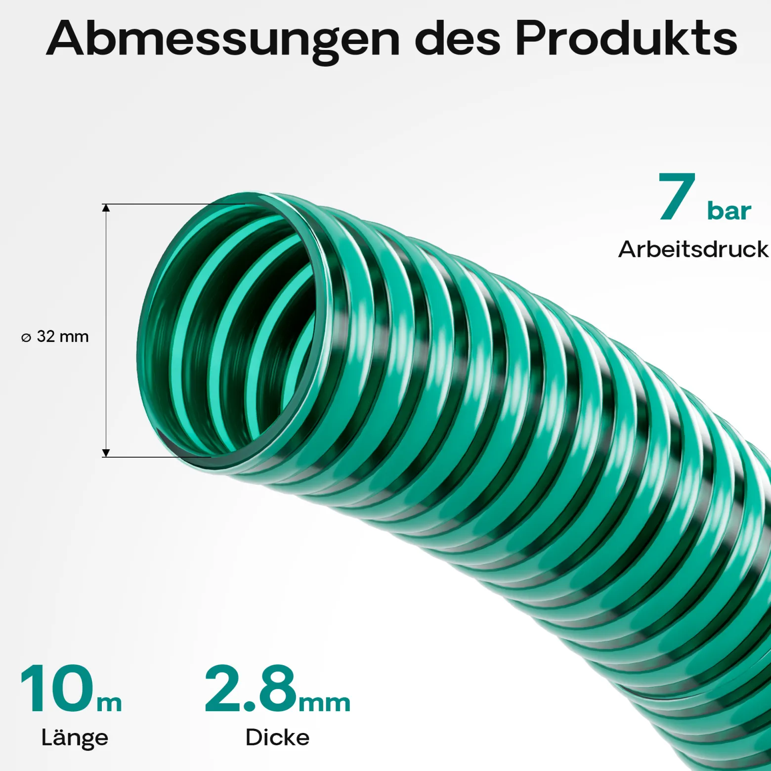 Wiltec Saugschlauch Druckschlauch 10m, flexibel, 32mm (1 1/4") grün - Made in Europe, zum Anschluss an Teichpumpen und Hauswasserwerke