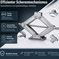 Wiltec Scherenwagenheber mit 1 t Traglast, Wagenheber aus Stahl mit Hubhöhe 90–315 mm für PKW und Offroad