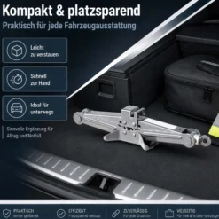 Wiltec Scherenwagenheber mit 1 t Traglast, Wagenheber aus Stahl mit Hubhöhe 90–315 mm für PKW und Offroad