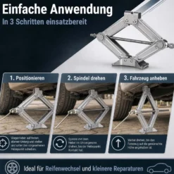 Wiltec Scherenwagenheber mit 1 t Traglast, Wagenheber aus Stahl mit Hubhöhe 90–315 mm für PKW und Offroad