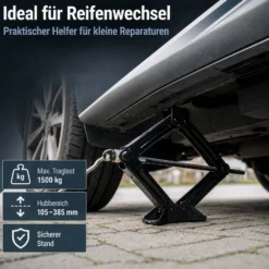 Wiltec Scherenwagenheber mit 1,5 t Traglast, Wagenheber aus Stahl mit Hubhöhe 105–385 mm für PKW und Offroad