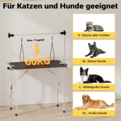 Wiltec Schertisch für Hund und Katze, 91x61x76 cm, Trimmtisch zusammenklappbar, Groomer Tisch mit 2 Schlingen, Pflegetisch für Tiere