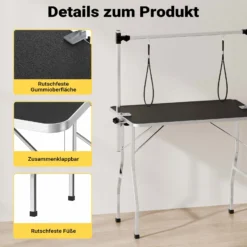 Wiltec Schertisch für Hund und Katze, 91x61x76 cm, Trimmtisch zusammenklappbar, Groomer Tisch mit 2 Schlingen, Pflegetisch für Tiere