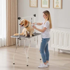 Wiltec Schertisch für Hund und Katze, 91x61x76 cm, Trimmtisch zusammenklappbar, Groomer Tisch mit 2 Schlingen, Pflegetisch für Tiere
